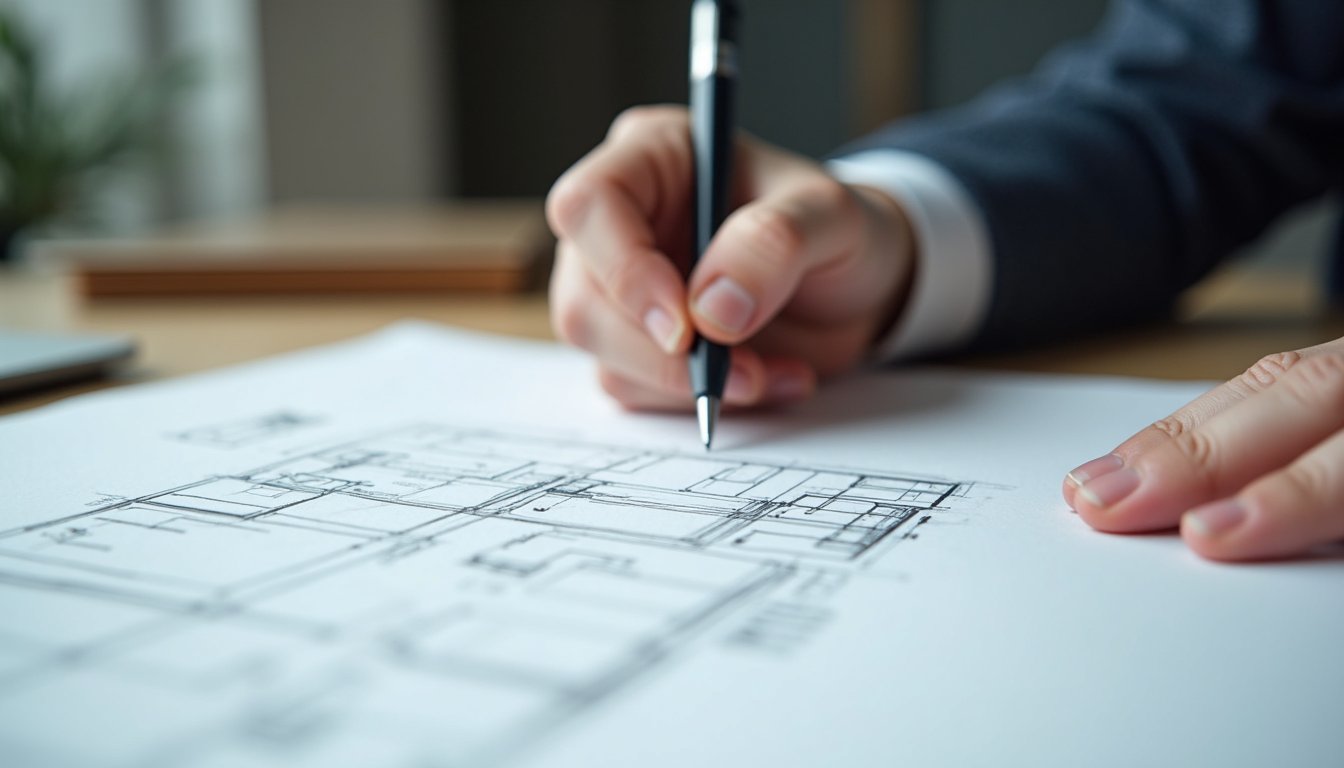 Close-up view of a designer sketching wireframes on paper