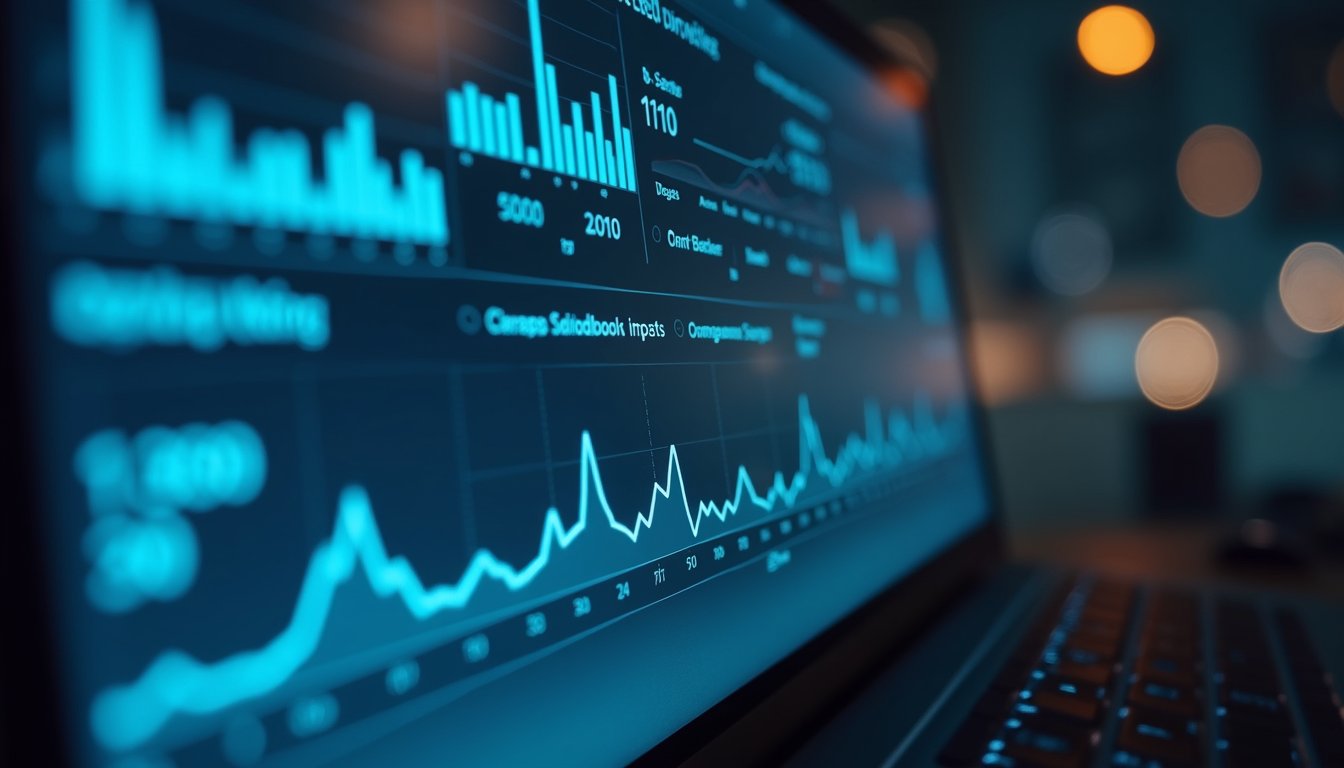 Close-up view of a digital dashboard showing automated business metrics and workflow status